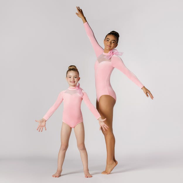 Velvet Leotard With Bow and Net Skirt - X Small Pink