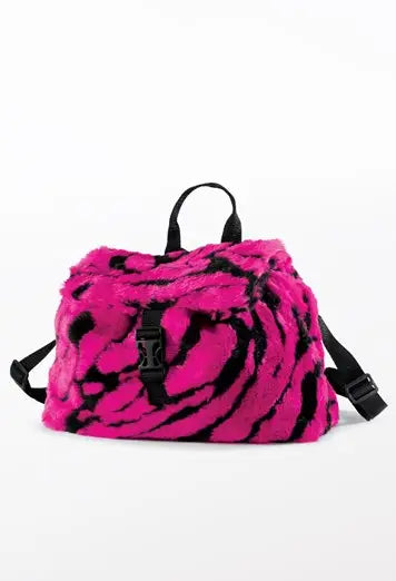 Faux Tiger Fur Print Backpack Hot Pink