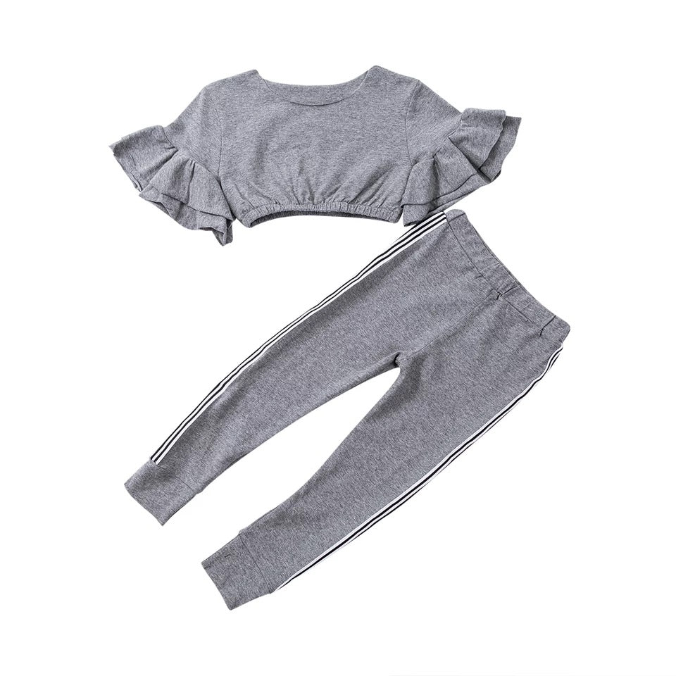 Girls Frill Arm Lounge Suit Grey